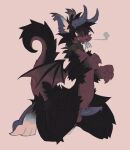 2_horns 2_tongues 4_fingers anthro balls black_body black_fur black_tail blue_ears blue_horn blush breath cloacal_penis collar collar_only countershading digital_drawing_(artwork) digital_media_(artwork) dragon dragon_wings european_mythology facial_horn feet fingers full-length_portrait fur furred_dragon furred_scalie genitals hi_res horn kneeling male male_anthro membrane_(anatomy) membranous_wings multi_tongue mythological_creature mythological_scalie mythology nose_horn nude nude_anthro nude_male penis portrait purple_balls purple_body purple_countershading purple_eyes purple_hands purple_membrane purple_penis purple_scales scales scalie simple_background solo spiral spiral_eyes tail tan_background tan_ears tan_feet tapering_penis thorn_paw tongue western_dragon wings