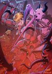 ambiguous_gender armor blind blonde_hair blood bodily_fluids body_horror bone crab_claw demon disability fight fighting_pose fire gore green_body green_skin grimdark group guts hair hi_res horn human humanoid light lighting male male/ambiguous mammal melee_weapon mutation nurgle organs plate_armor pose purple_body purple_eyes purple_skin red_body red_skin sangy skull skull_symbol slaanesh sword tongue tongue_out warhammer_(franchise) weapon white_body white_skin
