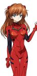  1poppy 2girls ayanami_rei blue_eyes bodysuit breasts brown_hair commentary expressionless highres holding_hands interface_headset_(evangelion) long_hair looking_at_viewer mecha_pilot_suit multiple_girls neon_genesis_evangelion plugsuit_(evangelion) red_bodysuit simple_background standing untranslatable_commentary white_background 