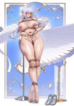  1girl absurdres barefoot bdsm blush bondage bound bound_knees bound_legs bound_torso breasts censored chair cup feet female_ejaculation full_body grey_hair high_heels highres holding holding_cup lactation large_breasts long_hair looking_at_viewer mole mole_under_mouth mosaic_censoring nipples object_insertion on_chair parted_lips pointy_ears purple_eyes rope shibari shoes smile solo sweat teacup thick_thighs thighs toes unworn_shoes vaginal vaginal_object_insertion velina_airgid wow+ zenless_zone_zero 