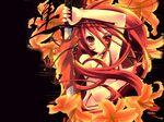  flower highres itou_noiji katana lily_(flower) long_hair nude red_eyes red_hair shakugan_no_shana shana solo sword wallpaper weapon 