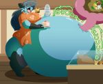 anthro belly big_belly big_breasts big_butt breasts buffet butt clothing deerling dewott digestion digestion_noises digestion_sequence dish eyes_closed female female_pred female_prey generation_5_pokemon hazel_(the_hookaloof) hi_res internal nintendo open_mouth pokemon pokemon_(species) resort shelly_(shellydadewwy) shirt stuffing stuffing_(food) the_hookaloof thick_thighs tongue tongue_out topwear