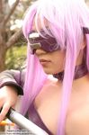  blindfold cosplay dress fate/stay_night fate_(series) photo rider rider_(cosplay) solo strapless strapless_dress 