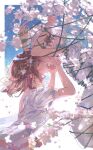  1girl 1other akiyama_mizuki alternate_hair_length_(shorter) blue_background bound braid brown_hair choker closed_eyes commentary_request dress flower from_side hair_flower hair_ornament half_up_braid highres imminent_kiss kizu_darake_no_te_de_watashi-tachi_wa_(project_sekai) lrenwkk official_alternate_costume official_alternate_hairstyle other_with_female profile project_sekai restrained scratches shinonome_ena short_hair short_sleeves tied_up_(nonsexual) white_choker white_dress white_flower white_hair 