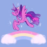 1:1 2021 blue_background blush cloud crown digital_media_(artwork) dot_eyes equid equine female feral flowing_mane flying friendship_is_magic hair hasbro headgear horn looking_forward mammal mane my_little_pony mythological_creature mythological_equine mythology purple_mane rainbow simple_background simple_eyes smile solo sparkles sparkling_hair twilight_sparkle_(mlp) typhwosion winged_unicorn wings