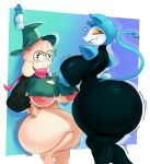 anthro areola big_breasts big_butt black_body blue_areola blue_hair blue_nipples bovid breasts butt caprine clothing crossgender darkner deltarune duo eyewear felid female floating_hands glasses goat hair hat headgear headwear hi_res horn huge_breasts huge_butt huge_hips huge_thighs machine mammal mtf_crossgender nipples pink_areola pink_nipples rabbit5gamer ralsei robot scarf shirt side_boob smile tasque_manager thick_thighs topwear undertale_(series) wide_hips wizard_hat