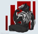 abstract_background absurd_res anthro back_muscles biceps black_body butt deltoids forearm_muscles fur hi_res hybrid hyena_ears male masongreen multicolored_body multicolored_fur muscular muscular_male nude simple_background sitting solo striped_body striped_fur stripes tailless toothy_smile triceps two_tone_body white_body white_eyes