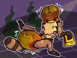 >_< animate_inanimate anthro brown_body brown_fur clothed clothing diaper diaper_creature diaper_on_face diaper_on_head diaper_only diaper_transformation diapergryph duo evebassett eyes_closed feces folded_diaper fur fyron_(anthrdpfur) holding_diaper male mammal markings multicolored_body multicolored_fur nocko_(anthrdpfur) orange_diaper pooping procyonid raccoon ring_(marking) ringed_tail soiled_diaper soiling soiling_diaper spiral spiral_eyes stink_fumes striped_markings striped_tail stripes tail tail_markings tan_body tan_fur topless touching_diaper unclean_diaper used_diaper using_diaper wearing_diaper yellow_diaper
