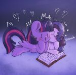 2021 blush blush_lines book digital_media_(artwork) duo equid equine eyes_closed feathered_wings feathers female female/female feral floating_heart friendship_is_magic hair hasbro heart_symbol horn kiss_on_cheek kissing laying_together lying_on_ground mammal multicolored_hair my_little_pony mythological_creature mythological_equine mythology on_ground open_book purple_body rarity_(mlp) reading reading_book shocked simple_eyes twilight_sparkle_(mlp) typhwosion unicorn white_body winged_unicorn wings