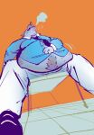 absurd_res accessory belly belly_focus belly_tuft ben_cox_(vv0ltz) bodily_fluids breath burping canid canine canis chair clothed clothing colored digital_drawing_(artwork) digital_media_(artwork) fat_belly fatpad furniture hi_res male mammal necktie office_clothing on_chair overweight overweight_male panting purple_body simple_background sitting sitting_on_chair sketch sweat tongue tongue_out toony tuft vv0ltz wolf