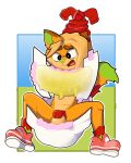 abdl anthro balls black_eyes bodily_fluids brown_hair canid canine chastity_cage chastity_device clean_diaper clothed clothing diaper diaper_change diaper_only dripping footwear fox genital_fluids genitals green_nose hair hands_above_head hands_behind_head hands_behind_own_head hi_res humiliation impending_humiliation leg_guards looking_at_diaper lying male mammal multicolored_clothing multicolored_footwear multicolored_shoes multicolored_socks multicolored_tail on_back open_diaper open_mouth orange_body pantsless pantsless_anthro pantsless_male pink_diaper_fastener pixxystick red_chastity_cage shoes simple_background socks solo tail topless topless_anthro topless_male unclean_diaper urine urine_drip used_diaper wearing_diaper wet_diaper white_background