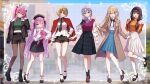  6+girls aikawa_megumi asakura_karen_(heaven_burns_red) bad_source blonde_hair blush breasts closed_mouth green_eyes hair_ornament heaven_burns_red highres izumi_yuki jacket kayamori_ruka kunimi_tama long_hair long_sleeves looking_at_viewer multiple_girls official_art open_mouth pantyhose red_eyes ribbon shirt short_hair skirt smile team_31a_(heaven_burns_red) tojo_tsukasa white_shirt 