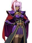  1girl andou_tomoya armor belt black_thighhighs blush boobplate breastplate breasts brown_thighhighs cape cleavage closed_mouth cowboy_shot dark-skinned_female dark_elf dark_skin elf faulds game_asset gauntlets gloves hair_between_eyes hair_intakes hair_ribbon hands_on_own_hips high_ponytail himekishi_olivia large_breasts large_variant_set lipstick long_hair looking_at_viewer makeup miniskirt non-web_source official_art pauldrons pink_hair pleated_skirt pointy_ears ponytail purple_eyes purple_hair purple_skirt red_cape red_eyes red_ribbon ribbon see-through_clothes self-datamine shiny_clothes shiny_skin shoulder_armor sidelocks simple_background skirt solo standing tachi-e teresa_keltula thighhighs transparent_background turtleneck v-shaped_eyebrows vambraces variant_set zettai_ryouiki 