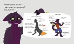 absurd_res ambiguous/ambiguous ambiguous_gender anthro black_body black_fur black_sclera bodily_fluids bottomwear canid canine casualties:_unknown claws clothing dialogue dipstick_tail duo english_text expie_(gunsawian) felid feline fluffy fluffy_tail fur gunsawian hi_res holding_object holding_paper mammal markings meme multicolored_body multicolored_fur orange_tail_tip paper profanity purple_body purple_fur shirt shorts sleepyscion slur spikes spikes_(anatomy) tail tail_markings tears text topwear two_tone_body two_tone_fur virgin_vs._chad voyager_(gunsawian) yellow_eyes