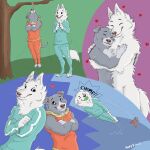 1:1 6_nipples absurd_res anthro ball biped branch canid canine canis chest_tuft claire_(gthusky) claws clothed clothing daww duo english_text feet female fur grass gthusky haagen_(gthusky) hanging_from_branch heart_symbol hearts_around_body hearts_around_head hi_res hug hugging_another male male/female mammal motion_lines multi_nipple multicolored_body multicolored_fur nipples nude nude_anthro nude_female nude_male onomatopoeia open_mouth outside panel_skew plant smile sound_effects tail tail_motion tennis_ball text tree tuft two_tone_body two_tone_fur white_body white_fur