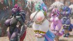 16:9 3d_(artwork) anthro areola armor ball_gag bdsm big_breasts blue_body blue_hair bondage bound breasts broken_horn chain chain_leash clothing collar confetti cuff_(restraint) digital_media_(artwork) equid equine fall_of_equestria female friendship_is_magic gag gagged ghostoast group hair hasbro hi_res hooves horn leash mammal multicolored_hair my_little_pony my_little_pony:_the_movie_(2017) mythological_creature mythological_equine mythology nipple_outline nipples pink_body princess_cadance_(mlp) princess_celestia_(mlp) princess_luna_(mlp) restraints shackles tempest_shadow_(mlp) thick_thighs unicorn white_body wide_hips widescreen yeti