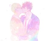  2boys black_hair black_necktie blonde_hair commentary_request dress_shirt from_side glasses haikyuu!! imminent_kiss jacket kuroo_tetsurou male_focus multiple_boys necktie rectangular_eyewear shirt short_hair simple_background suit_jacket sweater tsukishima_kei white_background yaoi ynk_vv 