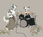 2026 anthro bass_drum black_collar black_eyes blue_eyes bone_tag bottomwear brown_background brown_body brown_bottomwear brown_clothing brown_fur brown_pants canid canine canis closed_smile clothed clothed_anthro clothed_male clothing collar countershading cymbals digital_drawing_(artwork) digital_media_(artwork) domestic_dog drum drum_set drumming_stick drumstick_(musical) electric_guitar fingerless_gloves footwear full-length_portrait fully_clothed fully_clothed_anthro fully_clothed_male fur gloves green_body green_fur guitar handwear hi_res holding_drumstick holding_guitar holding_musical_instrument holding_object male mammal markings mouth_closed musical_instrument orange_clothing orange_shirt orange_t-shirt orange_topwear pants percussion_instrument percussion_mallet plant plant_pot playing_music plucked_string_instrument portrait potted_plant shirt shoes simple_background smile snare_drum spots spotted_body spotted_fur spotted_markings spotted_tail string_instrument t-shirt tail tail_markings tan_clothing tan_footwear tan_shoes teal_body teal_fur thorn_paw tom_drum topwear white_body white_clothing white_countershading white_inner_ear white_shirt white_t-shirt white_topwear wire