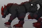 2026 artist_name balls bdsm black_body black_fur black_pawpads bondage bound butt_tuft canid canine cel_shading chastity_cage chastity_device chin_tuft claws cuff_(restraint) curved_horn digital_drawing_(artwork) digital_media_(artwork) dipstick_tail facial_piercing facial_tuft feral fox fur fur_tuft genitals harness hi_res horn inner_ear_fluff korka leather leather_cuffs leather_strap legs_tied male mammal mane markings monotone_background muzzle_(object) muzzled neck_tuft nose_piercing nose_ring orange_eyes pawpads piercing plug_(sex_toy) rear_view red_claws red_horn red_horn_tip red_inner_ear red_inner_ear_fluff red_markings red_tail_tip restraints ring_piercing septum_piercing septum_ring sex_toy shaded signature simple_background solo spreader_bar straps tail tail_markings tail_tuft text tuft url