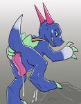 animal_genitalia anthro bandai_namco blue_body blue_eyes bodily_fluids claws cloaca cloacal_penis cum digimon digimon_(species) dragon genital_fluids genitals hi_res horn leaking_cum male mythological_creature mythological_scalie mythology p.v.su rurimon scalie seminal_groove solo sulcus sulcus_spermaticus wings
