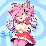 1:1 anthro bare_breasts breasts clothed clothing constricted_pupils dress eulipotyphlan exposed exposed_breasts female hedgehog interrobang koretta malware_amy mammal partially_clothed pupils red_clothing red_dress sega shocked small_pupils solo sonic_the_hedgehog_(series) triangular_eyes