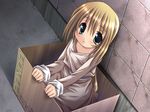  artist_request blonde_hair box cardboard_box character_request dress green_eyes in_box in_container last_story_wa_anata_e long_hair long_sleeves solo 