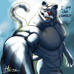 1:1 abs absurd_res anthro armpit_hair big_butt big_muscles big_pecs body_hair butt conquest_(invincible) ears_up facial_hair felid fur harnu_art hi_res image_comics invincible_(character) invincible_(image_comics) light male mammal muscular muscular_arms muscular_male mustache nipples pantherine pecs pink_nipples pink_nose scar sharp_teeth solo sunlight tail teeth tiger trapezius white_body white_fur yellow_teeth
