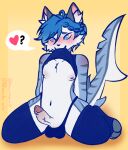 ambiguous_gender anthro aquatic clothed clothing domestic_cat felid feline felis femboy fish footwear genitals hi_res hybrid intersex male maleherm mammal masitaarts penis pinup pose shark shark_tail skinny socks solo spread_legs spreading submissive submissive_male
