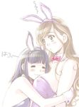  animal_ears blue_hair bow bowtie breasts brown_hair bunny_ears bunny_girl bunnysuit closed_eyes covered_nipples detached_collar fake_animal_ears hug large_breasts leotard maria-sama_ga_miteru multiple_girls sameha_ikuya toudou_shimako wrist_cuffs yuri 