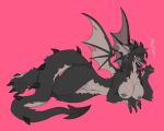 2026 anthro big_breasts black_body black_claws black_fur black_hair black_spikes breasts claws countershading crossgender digital_drawing_(artwork) digital_media_(artwork) dragon ear_piercing ear_ring european_mythology female female_anthro full-length_portrait fur furred_dragon furred_scalie grey_nipples hair hi_res jewelry lying membrane_(anatomy) membranous_wings mtf_crossgender multicolored_body multicolored_fur mythological_creature mythological_scalie mythology nipple_piercing nipple_ring nipples nude nude_anthro nude_female on_side open_mouth orange_sclera pelzi_(character) piercing pink_background pink_eyes portrait purple_tongue ring_(jewelry) ring_piercing scalie simple_background slim_anthro slim_female smoke solo spade_tail spade_tongue spiked_tail spikes spikes_(anatomy) tail tan_body tan_breasts tan_countershading tan_ears tan_inner_ear tan_membrane thorn_paw tongue torn_membrane torn_wing western_dragon wings