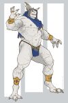 2026 2:3 4_fingers abs ankle_band anthro biceps blue_bottomwear blue_clothing blue_eyes blue_headwear blue_loincloth bottomwear bulge butt calf_muscles claws clothed clothing deltoids digital_drawing_(artwork) digital_media_(artwork) ear_piercing ear_ring finger_claws fingers gargoyle grey_body headgear headwear hi_res jewelry kai_(derpydrake) loincloth loincloth_only male multicolored_body muscular muscular_anthro muscular_male navel nipples pecs piercing pointy_ears quads ring_(jewelry) ring_piercing serratus sharp_teeth signature simple_background solo taran_fiddler teeth thick_thighs topless white_body wristband