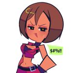  +_+ 1girl :3 absurdres bare_shoulders belt black_belt black_bra black_eyes black_gloves bra breasts brown_hair cartoonized cleavage dot_nose eyeshadow gloves grawlix hand_on_own_hip highres jacket large_breasts looking_at_viewer makeup meiko_(vocaloid) midriff navel open_mouth rainelyn00 red_eyeshadow red_jacket red_skirt short_hair simple_background skirt smug solo spanish_commentary sweat toon_(style) underwear upper_body vocaloid white_background 