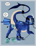 absurd_res bdsm blue_body bridle chain chastity_belt chastity_device cuff_(restraint) dragon egg exposed_butt hi_res leaking lizard lying muzzle_(object) muzzled mythological_creature mythological_scalie mythology oviposition ovipositor raised_leg raised_tail reptile restraints scalie straps tail wings