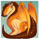 1:1 2026 ambiguous_gender bone_in_mouth brown_body brown_eyes clay_(wof) dragon european_mythology feral hi_res horn kovi_kodi leg_scar long_neck markings membrane_(anatomy) membranous_wings mudwing_(wof) mythological_creature mythological_scalie mythology open_wings scalie scar sitting snout solo spikes spikes_(anatomy) western_dragon wings wings_of_fire