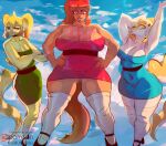 2026 abstract_background absurd_res accessory anthro artist_name back_spikes band-aid band-aid_on_face band-aid_on_nose bandage bandage_on_face bandage_on_nose bare_shoulders big_breasts big_tail black_clothing black_footwear black_shoes blonde_hair blossom_(powerpuff_girls) blue_clothing blue_dress blue_eyes blue_sky bone_frill bow_ribbon breast_size_difference breasts bubbles_(powerpuff_girls) buttercup_(powerpuff_girls) cartoon_network cavemanon_studios claire_(snoot_game) cleavage clothed clothing cosplay crossed_arms crossover crossover_cosplay curvy_figure cynthia_(snoot_game) day deadassspider digital_drawing_(artwork) digital_media_(artwork) dinosaur dress eyelashes eyewear female flying footwear freckled_face freckles frill_(anatomy) glasses glistening glistening_arms glistening_body glistening_breasts glistening_legs glistening_scales glistening_skin glistening_tail glistening_thighs green_body green_clothing green_dress green_hair green_scales group hadrosaurid hair hair_accessory hair_bow hair_ribbon hand_behind_head hands_on_hips hands_on_own_hips hi_res huge_breasts huge_hips huge_thighs human hybrid legwear light-skinned_female light_body light_skin long_hair long_tail mammal melissa_(snoot_game) multicolored_body multicolored_scales navel orange_body orange_hair orange_scales ornithischian ornithopod parasaurolophus patreon patreon_logo pink_clothing pink_dress ponytail powerpuff_girls prehistoric_species red_eyes reptile ribbons round_glasses scales scalie shoes sky snoot_game socks spiked_tail spikes spikes_(anatomy) stegosaurian stegosaurus strapless_clothing strapless_dress tail text thick_thighs thigh_highs thigh_socks thyreophoran tongue tongue_out trio twintails_(hairstyle) two_tone_body two_tone_scales voluptuous voluptuous_anthro voluptuous_female voluptuous_human watermark white_body white_scales wide_hipped_anthro wide_hipped_female wide_hipped_human wide_hips yellow_eyes