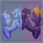 1:1 ambiguous/ambiguous ambiguous_gender anthro black_body black_fur black_sclera blue_eyes blush canid canine casualties:_unknown dipstick_tail duo expie_(gunsawian) eyes_closed floating_heart floranbin fluffy fluffy_tail fur gunsawian head_tuft heart_symbol hi_res leaning_on_another mammal markings milky_(gunsawian) orange_tail_tip smile spikes spikes_(anatomy) tail tail_markings tail_motion tailwag tuft white_body white_fur