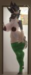 2021 absurd_res anthro areola big_breasts black_hair bodily_fluids boogeestro breasts brown_areola brown_nipples clothing doorway eye_scar facial_scar female footwear full-length_portrait genitals green_clothing green_eyes green_footwear green_legwear green_socks green_thigh_highs green_thigh_socks hair hi_res hyena lactating legwear legwear_only mammal milk mostly_nude nipples pattern_clothing pattern_footwear pattern_legwear pattern_socks pattern_thigh_highs pattern_thigh_socks portrait scar signature small_waist smile smiling_at_viewer socks solo spotted_hyena standing standing_in_doorway striped_clothing striped_footwear striped_legwear striped_socks striped_thigh_highs striped_thigh_socks stripes thigh_highs thigh_highs_only thigh_socks thigh_socks_only vulva wide_hips xera_(boogeestro)