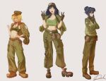  3girls artist-provided_artwork artist_request azov_marichka bad_source belt belt_buckle belt_pouch black_gloves black_hair black_shirt blonde_hair blue_hair boots breasts brown_belt brown_boots brown_pants brown_shoes buckle cargo_pants check_artist cleavage closed_eyes collarbone collared_shirt crop_top crossed_arms double_v eva_(kavunyak) facing_viewer fingernails flag_patch from_side full_body gesture_request gloves green_jacket green_pants green_shirt green_sports_bra grin groin hair_bun hair_over_shoulder hand_on_own_hip hands_up hat headphones headphones_around_neck highleg highleg_panties jacket jacket_on_shoulders kraken_(japanon) large_breasts long_hair long_sleeves looking_at_viewer marichka medium_breasts midriff military military_uniform multiple_girls navel open_clothes open_jacket open_mouth original panties pants panty_straps patch pouch russo-ukrainian_war second-party_source shirt shirt_tucked_in shoes side-tie_shirt simple_background small_breasts smile socks sports_bra standing teeth tongue tryzub ukrainian_flag ukrainian_ground_forces underwear upper_teeth_only v white_socks 