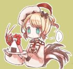  ... 1girl ? aqua_eyes blonde_hair butter_run commentary_request cross_hair_ornament food hair_ornament hat hat_feather holding holding_plate looking_at_food magical_girl mahou_shoujo_ikusei_keikaku mahou_shoujo_ikusei_keikaku_restart onigiri pechika_(mahoiku) plate puffy_sleeves short_hair shrimp yellow_background 