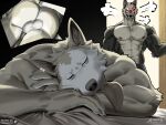 2026 4:3 absurd_res amon-sydonai anthro aroused aroused_smile backalley backsack balls barely_visible_genitalia barely_visible_penis biped black_body black_fur blush butt canid canine canis clothed clothing creepypasta digital_media_(artwork) domestic_dog duo eyes_closed fur genitals grey_body grey_fur harry_(amon-sydonai) hi_res husky long_tongue lying male male/male male_anthro mammal miles_(amon-sydonai) multicolored_body multicolored_fur muscular muscular_male nipples nordic_sled_dog on_front open_mouth open_smile pecs penis sleeping smile smile.dog spitz tongue tongue_out topless topless_anthro topless_male white_balls white_body white_fur