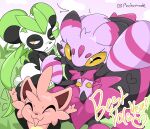 2026 3_fingers 4_legs ahoge ambiguous_anthro ambiguous_feral ambiguous_gender ambiguous_taur anthro arachnid arachnid_taur arthropod arthropod_abdomen arthropod_taur bear belly black_body black_eyes black_fur black_nose black_spots cattiva closed_frown domestic_cat english_text eyelashes fangs felid feline felis feral fingers frown fur furrowed_eyebrows gesture giant_panda grass group guzzlord420 hair hand_gesture hi_res huge_arthropod_abdomen leafan_(pal) looking_at_viewer mammal mouth_closed multicolored_body multicolored_fur one_eye_closed open_mouth open_smile pal_(species) palworld pigtails pink_background pink_body pink_fur plant pocketpair purple_body selfie selfie_pose simple_background smile snout spider spider_taur spots tail tan_belly tan_body tan_fur tarantriss tarantula_taur taur teeth text thin_eyebrows trio v_sign white_body white_fur wink winking_at_viewer yellow_eyes