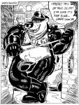 3:4 after_transformation anthro bear billy_fore boots bottomwear chaps clothing collar comic english_text facial_piercing footwear gloves growth handwear hat headgear headwear hi_res hypnosis hypnotic_eyes jacket leash leather leather_boots leather_bottomwear leather_chaps leather_clothing leather_footwear leather_gloves leather_handwear leather_hat leather_headgear leather_headwear leather_jacket leather_topwear male mammal mind_control monochrome muscle_growth nipple_piercing nipple_ring nipples nose_piercing nose_ring piercing ring_piercing shoes solo text topwear