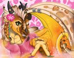 2026 absurd_res claws clothed clothed_feral clothing dragon ear_piercing european_mythology eyelashes facial_horn fangs female feral finger_claws flower_on_head forked_tongue green_eyes hi_res horn hybrid kovi_kodi looking_at_viewer membrane_(anatomy) membranous_wings mythological_creature mythological_scalie mythology nose_horn nose_spike one_eye_closed piercing sandwing_(wof) scalie smile snout solo sunny_(wof) teeth tongue tongue_out western_dragon wing_accessory wings wings_of_fire wink winking_at_viewer yellow_body