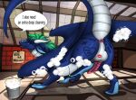 2026 animal_genitalia anus balls black_claws blue_body blue_pawpads blue_scales bucket butt claws clothing container detailed_background dialogue digitigrade drag'n_wash dragon english_text erection european_mythology feet feral gator_dragon_games genitals green_eyes green_hair hair hi_res horn inside inviting kiss_mark legwear looking_at_viewer lunameowr male membrane_(anatomy) membranous_wings mythological_creature mythological_scalie mythology nixiris_(nixiris) pawpads paws penis pink_penis presenting presenting_anus presenting_balls presenting_hindquarters presenting_penis quadruped raised_paw raised_tail rear_view ridged_penis scales scalie shaded short_hair solo speech_bubble standing tail talking_feral text thick_tail thick_thighs thigh_highs toe_claws toes ventral_scales western_dragon white_body white_horn white_scales wings