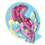 1:1 2026 ambiguous_gender crossover dragon european_mythology eyelashes facial_horn fangs feral friendship_is_magic frill_(anatomy) hasbro hi_res horn kovi_kodi long_neck looking_at_viewer markings my_little_pony mythological_creature mythological_scalie mythology nose_horn nose_spike pinkie_pie_(mlp) rainwing_(wof) scalie snout solo teeth tongue tongue_out western_dragon wings_of_fire