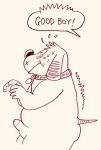 anthro beagle billy_fore billy_fore_(character) bodily_fluids canid canine canis collar collar_tag domestic_dog erection good_boy hi_res hunting_dog male mammal overweight overweight_male scent_hound shivering_in_pleasure sketch solo speech_bubble sweat
