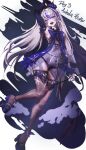  1girl :d animal_charm aqua_eyes arm_behind_head arm_up armpits belly_chain black_hair black_nails black_panties black_thighhighs black_wings blonde_hair blue_bow blue_ribbon bow bowtie character_name charm_(object) covered_navel cross crown detached_sleeves dress english_text feathers full_body gradient_hair hair_ornament head_wings high_collar highres holding huge_bowtie jellyfish jewelry lightning_bolt_print long_hair looking_at_viewer low_wings mini_crown mn374390 multicolored_hair night official_alternate_costume official_alternate_hairstyle open_mouth panties phase_connect platform_shoes purple_crown purple_shoes purple_streaks ribbon rinkou_ashelia rinkou_ashelia_(pride) see-through_clothes see-through_dress seven_deadly_sins shoes single_wing sky sleeveless sleeveless_dress smile solo star_(sky) starry_sky streaked_hair teeth thighhighs underwear upper_teeth_only virtual_youtuber white_background wing_hair_ornament wings 