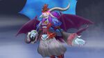 16:9 anthro bandai_namco bat_wings bone bovid breasts caprine claws clothing digimon digimon_(species) dress female flaming_eyes goat goat_skull hair hat headgear headwear holding_object holding_umbrella horn long_hair mammal membrane_(anatomy) membranous_wings mephismon mephismon_x navel open_mouth skull skull_head solo teeth umbrella valtren_mon widescreen wings x-digimon