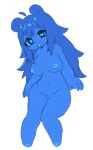 2024 3_toes ahoge anthro bear blue_body blue_eyes blue_hair blue_pawpads blue_pupils blue_sclera breasts eyelashes feet female genitals hair heart_pupils heart_symbol long_hair looking_at_viewer mammal mochikuma_(seuppi) navel nipples nude open_mouth open_smile pawpads pupils seuppi simple_background smile solo star_pupils toes vulva white_background