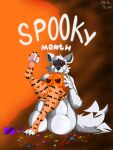 3:4 absurd_res anthro big_butt butt candy canid canine canis clothing death_(puss_in_boots) dessert dreamworks femboy food footwear fruit good_boy halloween hi_res holidays male mammal paws plant pumpkin puss_in_boots_(franchise) real_bluee socks white_body wolf